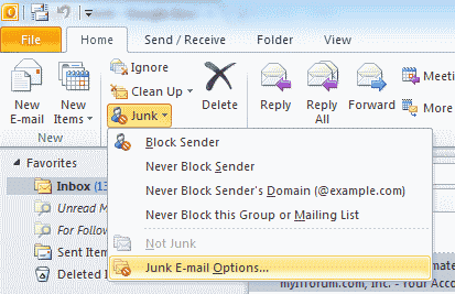 Tùy chọn email rác cho Outlook 2010