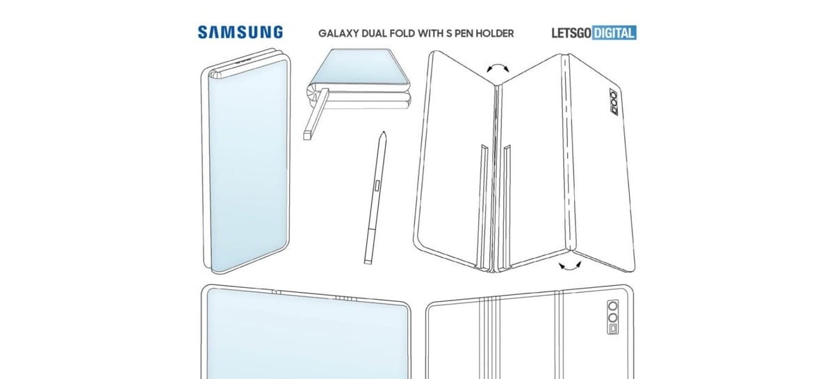 Samsung registra patente de smartphone com "duas dobras", veja imagem