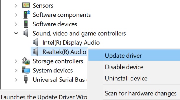 cập nhật trình điều khiển âm thanh Windows 10