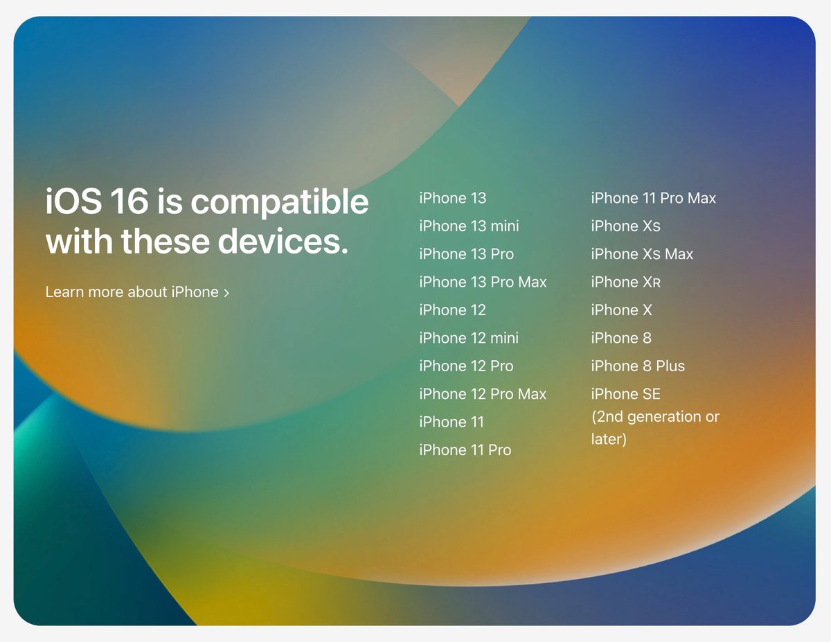 iOS 16 tương thích với iPhone © © Apple
