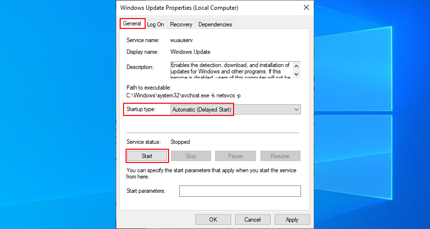 Windows  Hình 10 cho thấy cách thay đổi các thuộc tính của dịch vụ Windows cập nhật