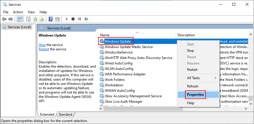 Windows  Hình 10 cho thấy cách truy cập các thuộc tính dịch vụ Windows cập nhật