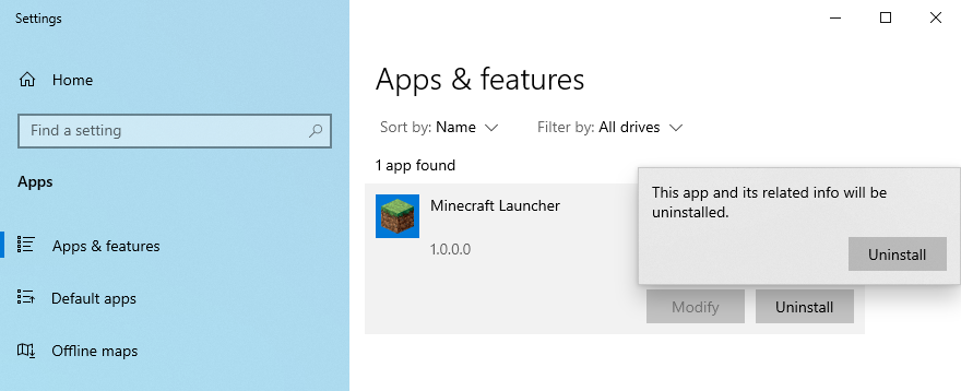 Windows  10 hướng dẫn cách gỡ cài đặt Minecraft Launcher