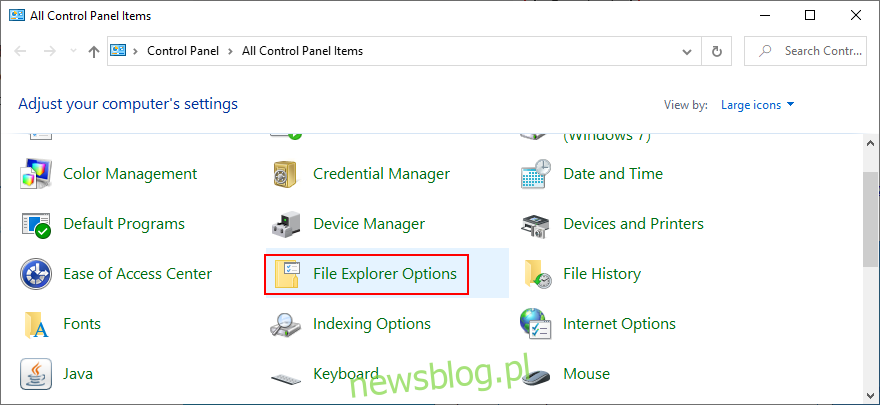 Bảng điều khiển chỉ cho bạn cách truy cập các tùy chọn File Explorer