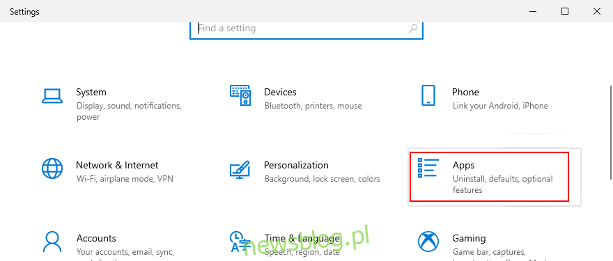 Windows  Hình 10 cho thấy cách truy cập ứng dụng từ Cài đặt
