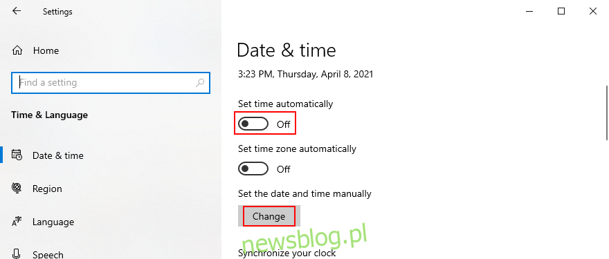 Windows Hình 10 cho thấy cách đặt ngày và giờ theo cách thủ công