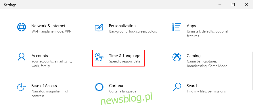 Windows Hình 10 cho thấy cách truy cập cài đặt thời gian và ngôn ngữ