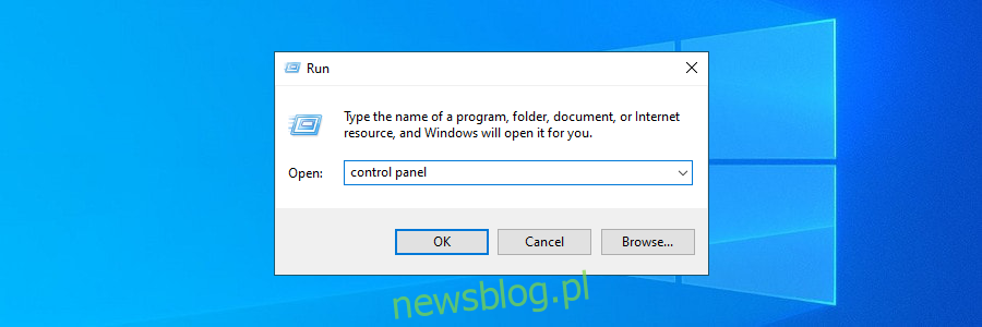 Windows Hình 10 cho thấy cách truy cập Control Panel bằng tiện ích Run