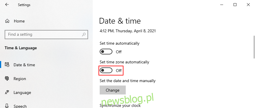 Windows Hình 10 cho thấy cách tắt múi giờ tự động