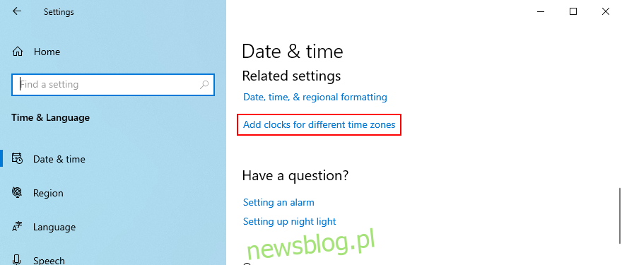 Windows Hình 10 cho thấy cách truy cập tùy chọn để thêm đồng hồ cho các múi giờ khác nhau
