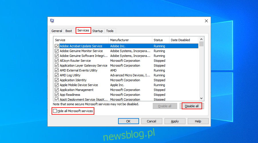 Windows  10 cho biết cách tắt tất cả các dịch vụ