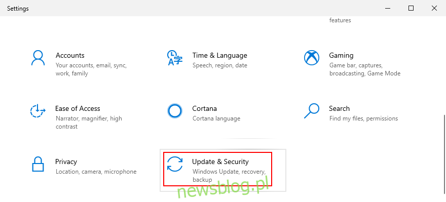 Windows  Hình 10 cho thấy cách truy cập cài đặt cập nhật và bảo mật