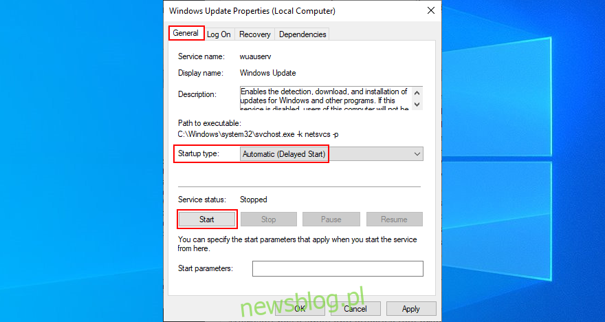 Windows  Hình 10 cho thấy cách thay đổi các thuộc tính của dịch vụ Windows cập nhật