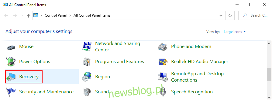 Windows  Hình 10 cho thấy cách truy cập recovery từ Control Panel