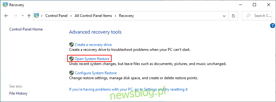 Windows  10 cho biết cách mở System Restore