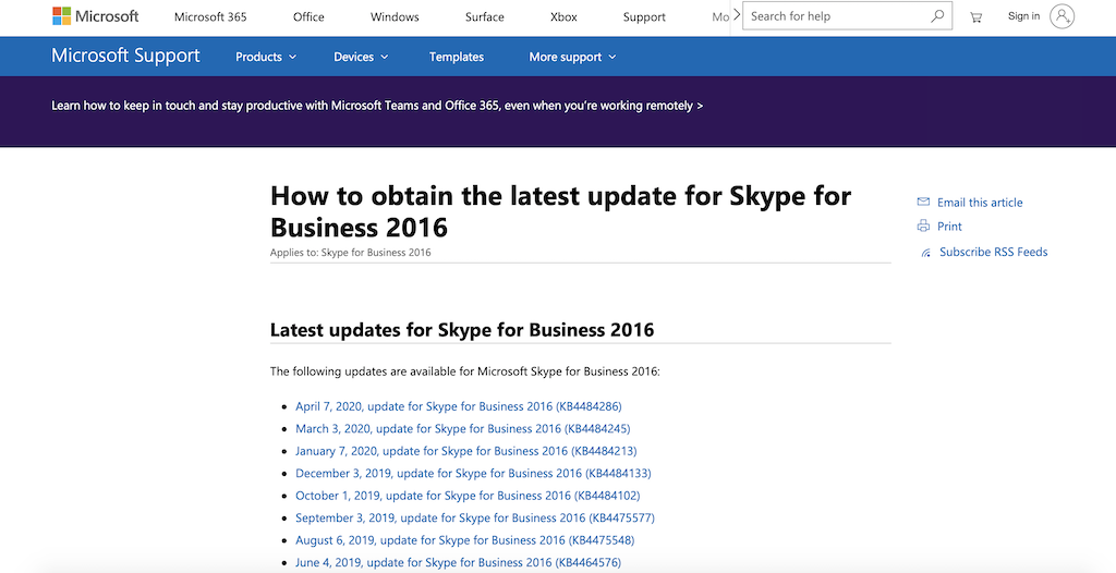 Trang cập nhật chương trình Skype cho các công ty