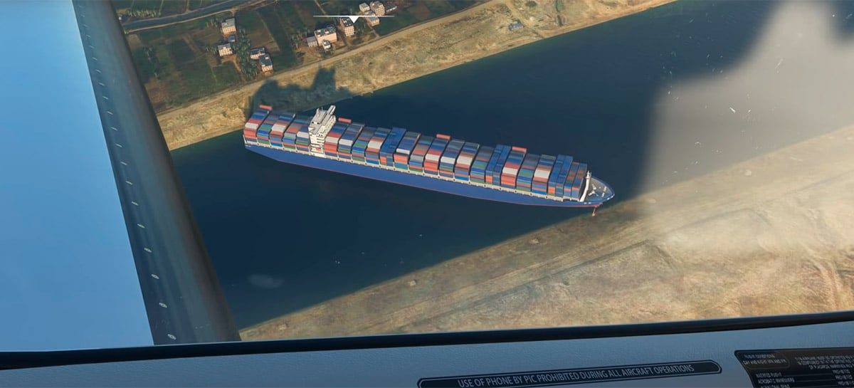 Você pode sobrevoar o navio encalhado da Evergreen em Microsoft Flight Simulator 2020