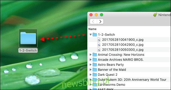 Kéo và thả tệp ảnh chụp màn hình Nintendo Switch từ Truyền tệp của Android sang máy tính để bàn Mac của bạn.
