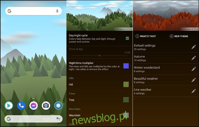 Ba hình nền phong cảnh rừng cho smartphone trong ứng dụng Forest Live Wallpaper.