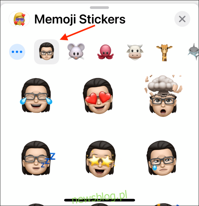 Chọn Memoji của bạn từ chế độ xem bàn phím