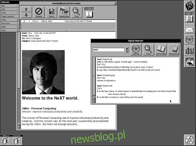 Email từ Steve Jobs trên máy tính NeXTSTEP 2.0.