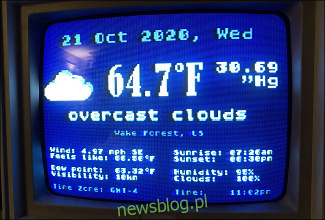 Màn hình trạng thái Weather.xex trên Atari 800XL.