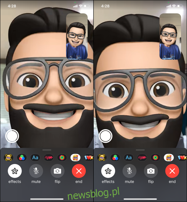 Sử dụng FaceTime với chế độ xem toàn màn hình Memoji