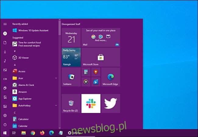 Menu khởi động hệ thống Windows 10 có thêm màu nhấn.