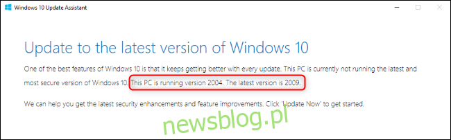 Trợ lý Windows Cập nhật hiển thị số phiên bản.