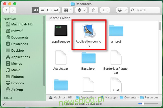 Trong thư mục Tài nguyên của Ứng dụng Mac, bấm vào tệp ApplicationIcon.icns.