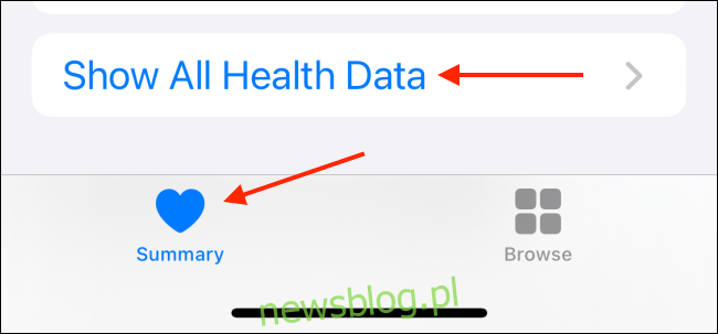 Nhấn Hiển thị tất cả dữ liệu sức khỏe