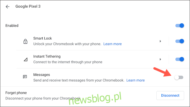 Ngắt kết nối tin nhắn Android khỏi Chromebook