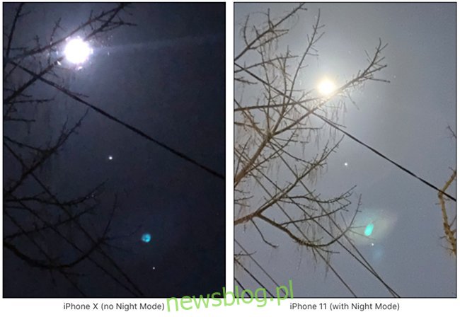 Hai bức ảnh chụp mặt trăng, một chụp trên iPhone 10 và một chụp ở chế độ ban đêm trên iPhone 11.
