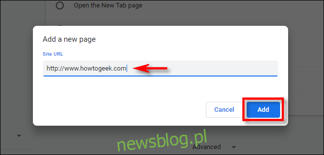Trong cài đặt Chrome, hãy nhập URL của trang chủ bạn muốn sử dụng.