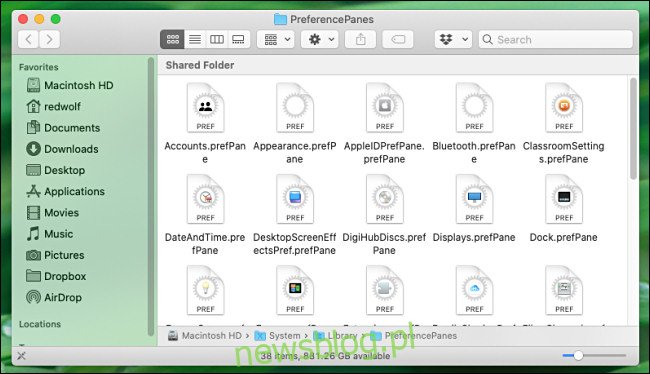 Các tệp ngăn tùy chọn máy Mac như đã thấy trong Finder.