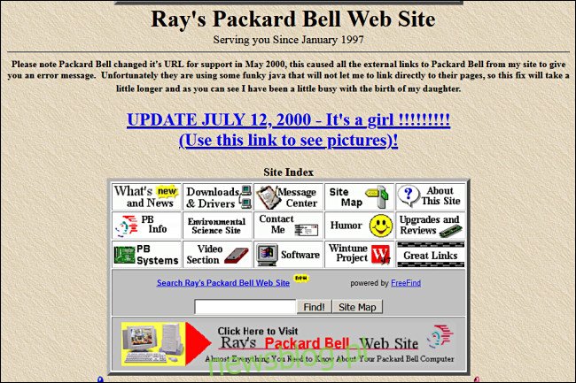 Trang web GeoCities của Ray Packard Bell.