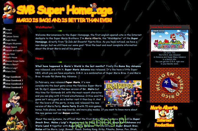 Trang web SMB Super Homepage tại GeoCities.