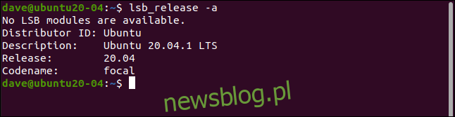 Xuất lab_release trên Ubuntu trong cửa sổ đầu cuối.