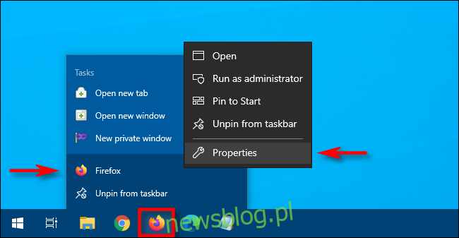 Trong hệ thống Windows 10 nhấp chuột phải vào biểu tượng trên thanh tác vụ, sau đó nhấp chuột phải vào phím tắt và chọn 