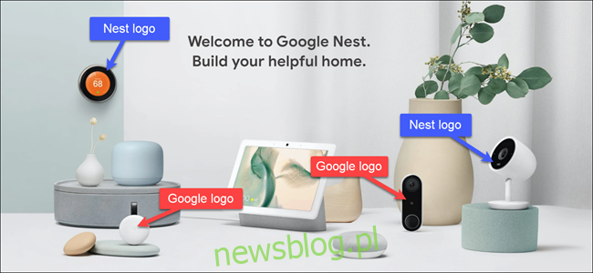 Các sản phẩm của Google và Nest có nhãn chú thích có biểu trưng Nest và có biểu trưng Google. 