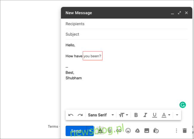 Các đề xuất của Gmail sẽ xuất hiện với màu xám nhạt bên cạnh văn bản bạn nhập.