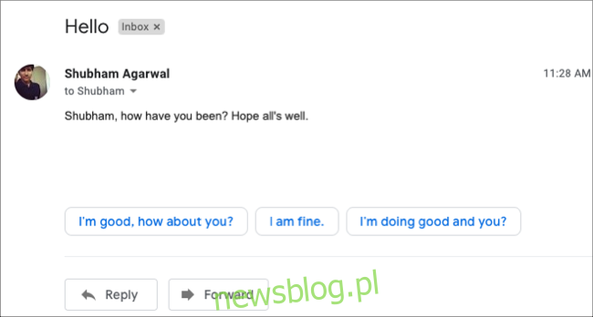 Ba email trả lời thông minh được tạo tự động trong Gmail. 