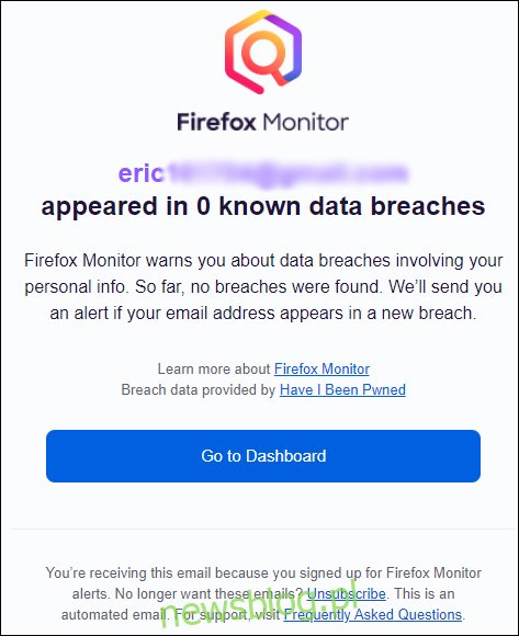Email xác nhận từ Firefox Monitor