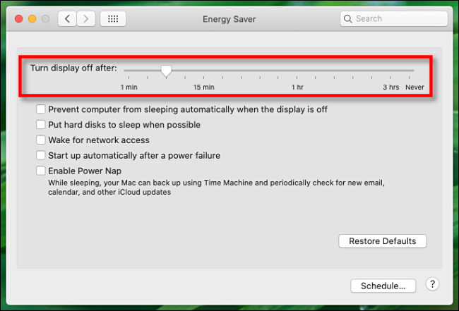Thanh trượt hiển thị Mac Energy Saver