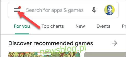 Google Play, nhấn vào biểu tượng menu