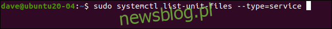 Sudo systemctl list-unit-files --type-service trong cửa sổ đầu cuối