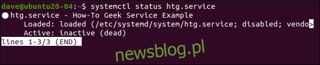status systemctl htg.service trong cửa sổ đầu cuối