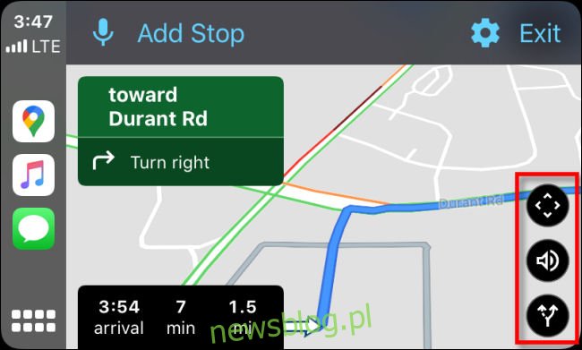 Phân tích ba nút radio màu đen trong Google Maps trên CarPlay trên iPhone.