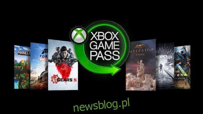 Logo Microsoft Xbox Game Pass được bao quanh bởi các trò chơi.