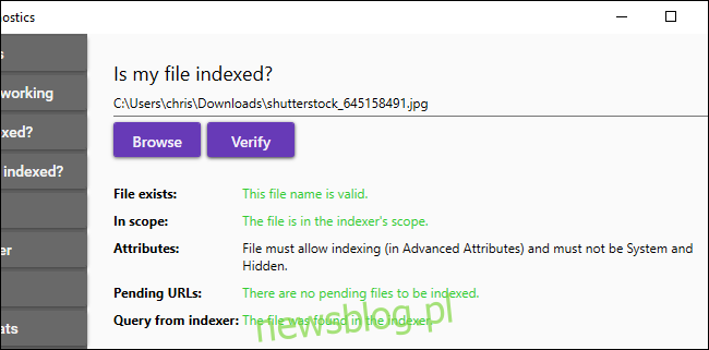 Kiểm tra xem một tệp có được lập chỉ mục hay không và tại sao trong Microsoft Indexer Diagnostics.